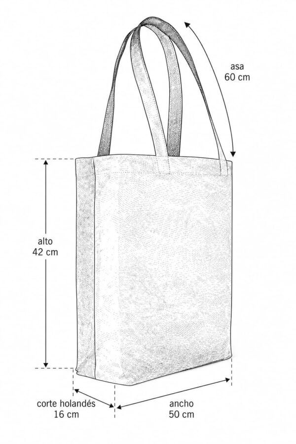 esquema bolsa de loneta negra, corte holandés 50 x 50 cm