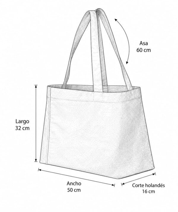 esquema bolsa de loneta corte holandés crudo 50 x 40 cm